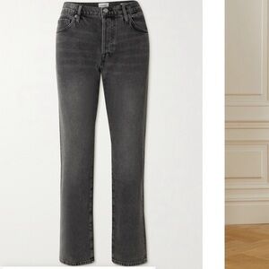 FRAME LE SLOUCH STRAIGHT BUTTON FLY LOW RISE BLACK GRAY DARK FADED LOOK JEANS 25